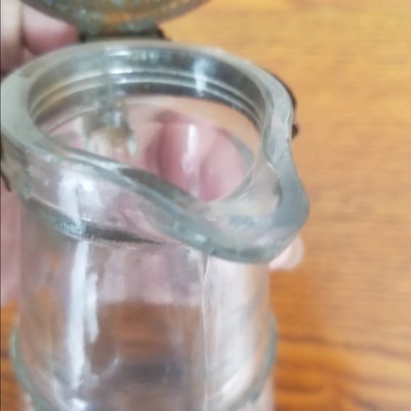 Vintage Syrup Pitcher Glass Handle Metal Flip Lid - Picture 8 of 8